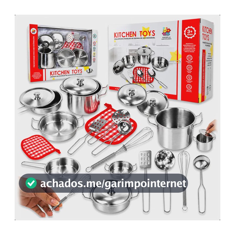 Kit Panelinhas Inox Infantil Cozinha Brinquedo 10 Peças Inox