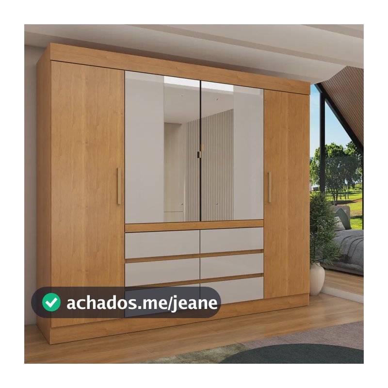 Guarda-roupa Casal Luxuria 4 Portas 6 Gavetas Com Espelho