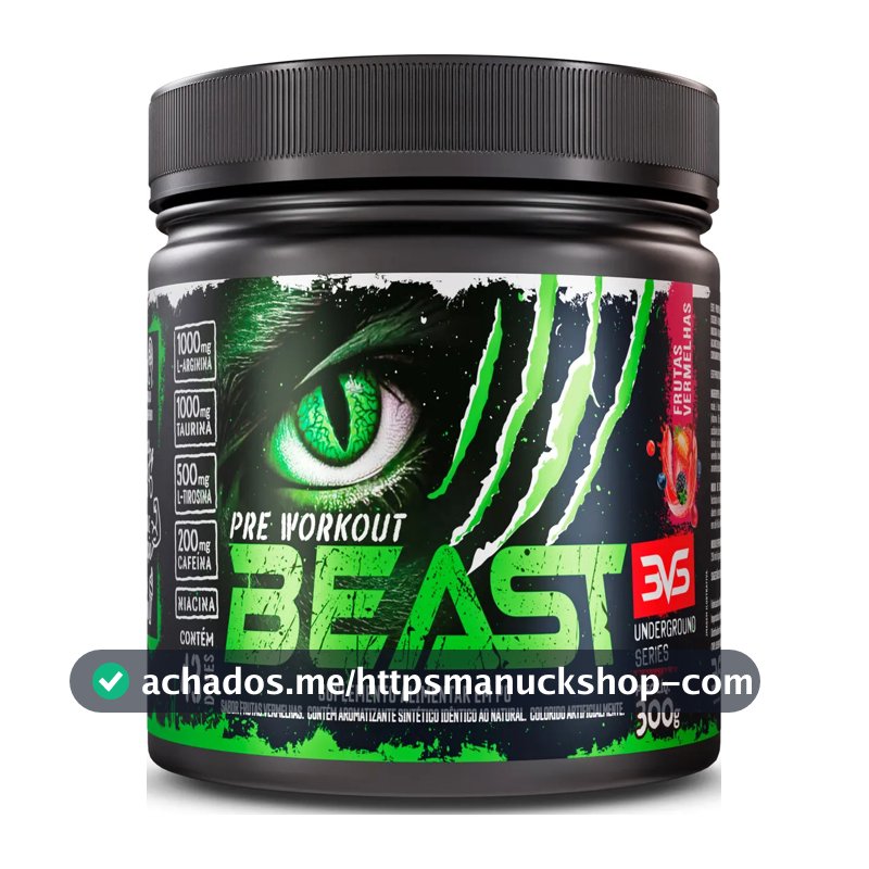 Pré-treino Beast 300g Sabor: Frutas Vermelhas - Ultra Concentrado - Promove Vasodilatação, Recuperação Energética, Aumento De Óxido Nítrico, Desintoxicação E Melhora De Concentração E Foco