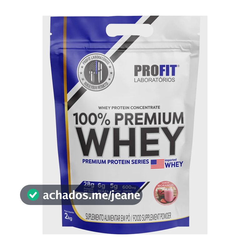 Whey Protein 100% Concentrado Premium 2kg - Profit Labs Sabor Morango