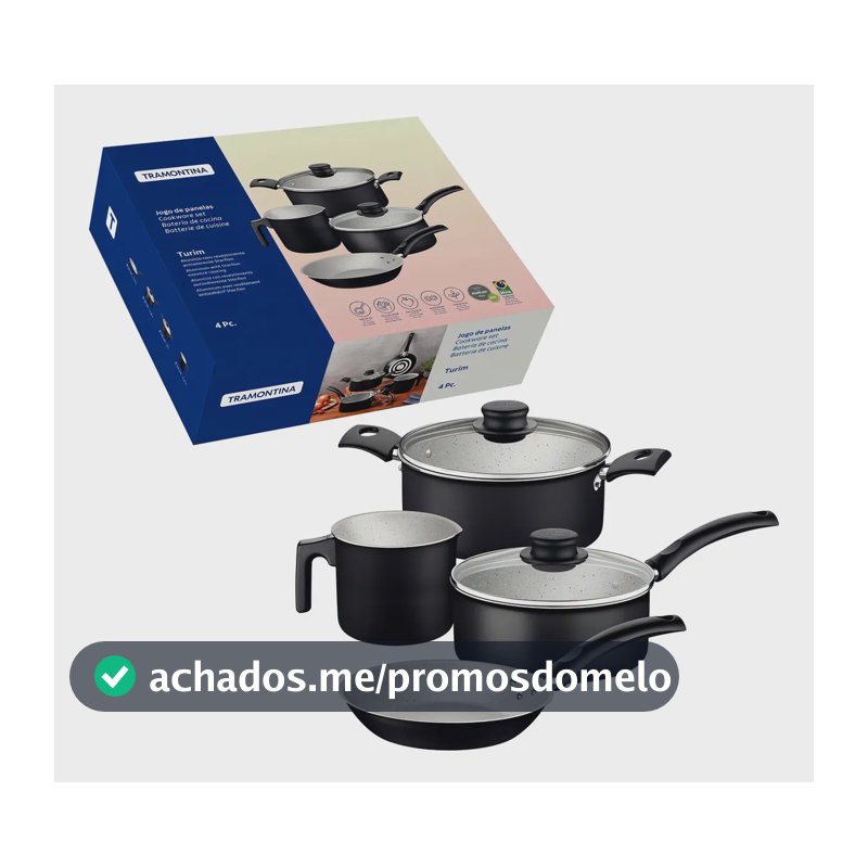 Jogo De Panelas Alumínio 4 Peças Turim - Tramontina Cor Preto