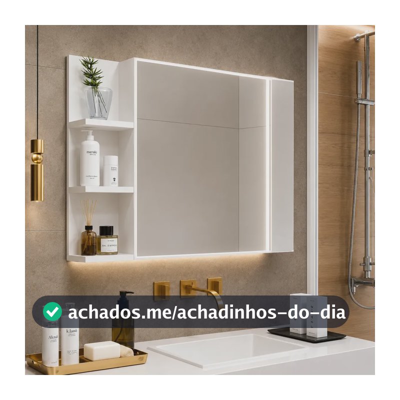 Armário Banheiro Espelharia C/porta Prateleira Parede Luxo Branco