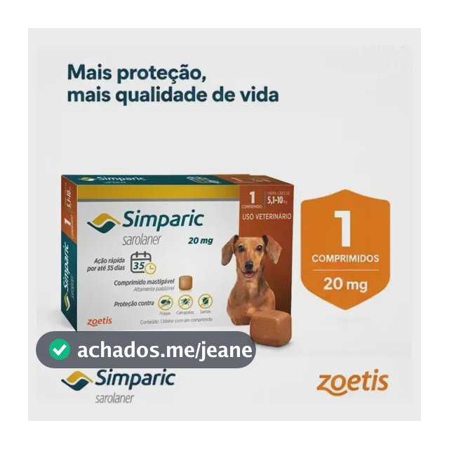 Simparic 20mg Antipulgas Cães 5 A 10kg 1 Comprimidos Zoetis Marrom