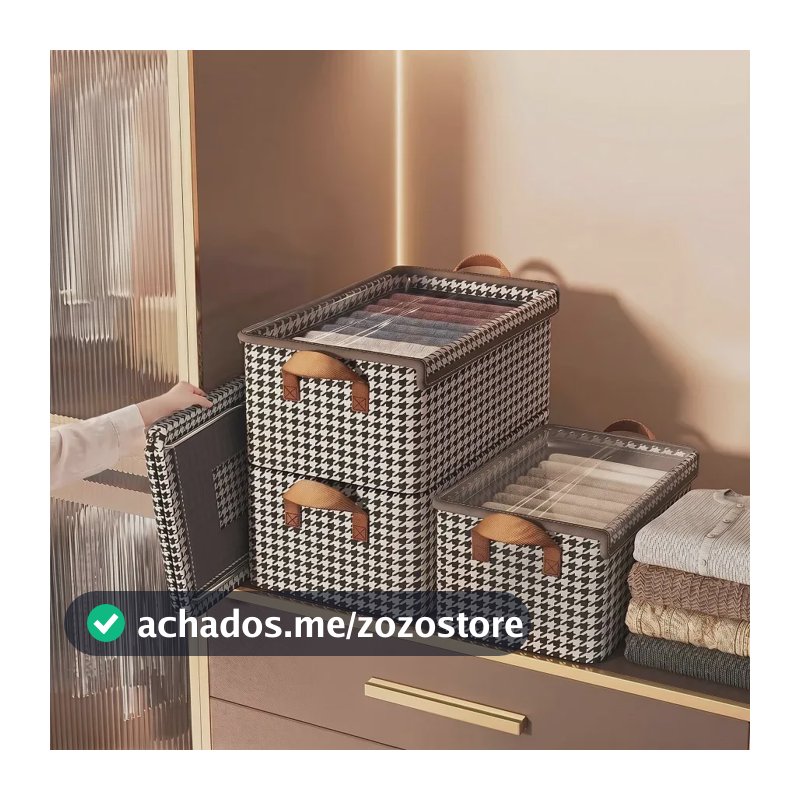 Kit 4 Caixas Organizadoras Dobráveis De Guarda Roupa Caixa Organizadora Padrão Xadrez Ideal para Roupas, Closet, Armário e Quarto