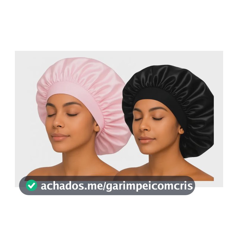 Kit 2 Touca De Cetim Com Faixa Anti Frizz Hidratação Luxo Rosa/preto Cetim Simples