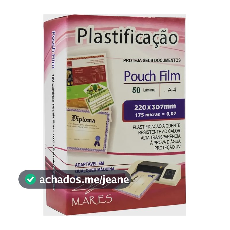 Plástico Para Plastificação Mares A4 220x307 0,07mm 50un