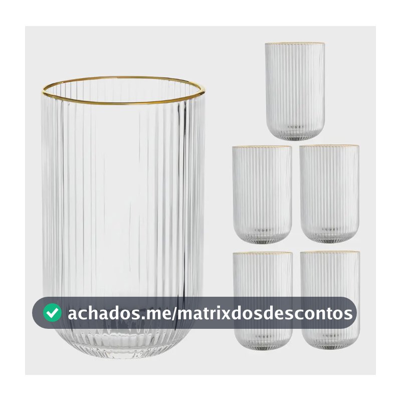 Kit 6 Copos Vidro 420ml Borda Dourada Versalhes Água