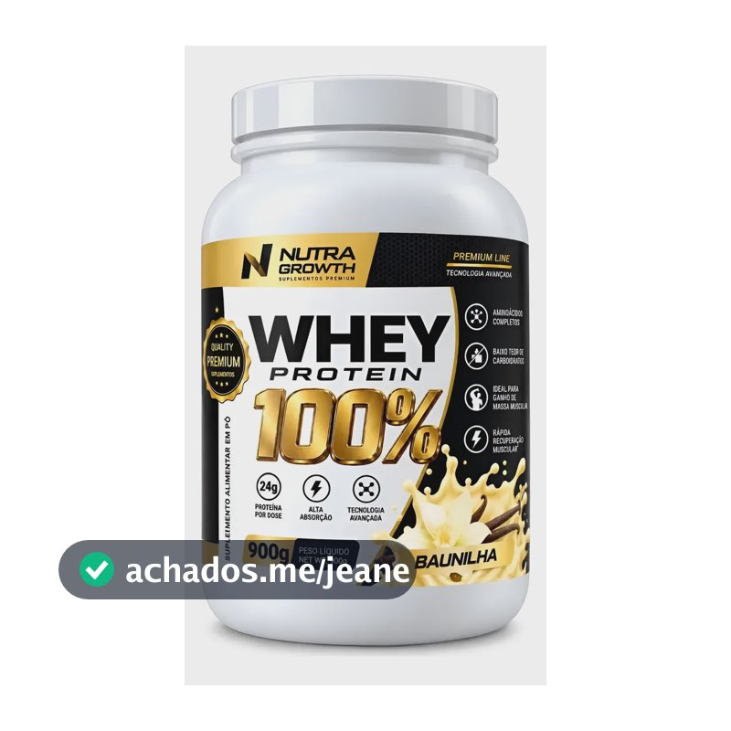 100% Whey Concentrado 900g Pote Nutra Growth Baunilha