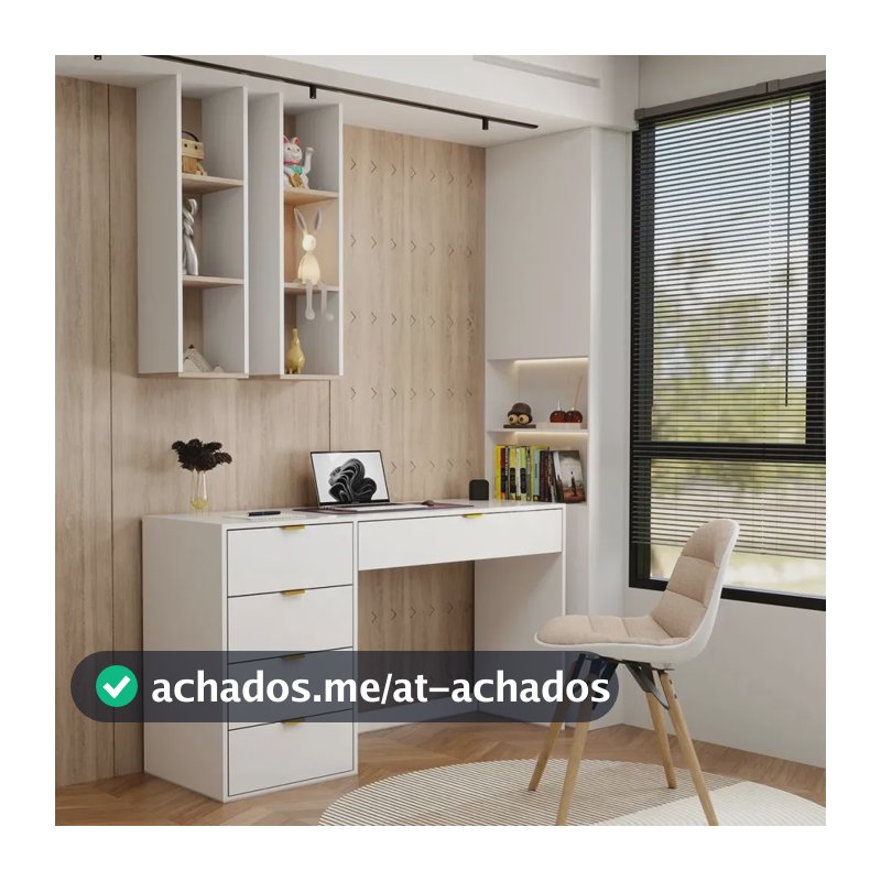 Mesa Escrivaninha Life 5 Gavetas Branco - Panorama Móveis - Branco