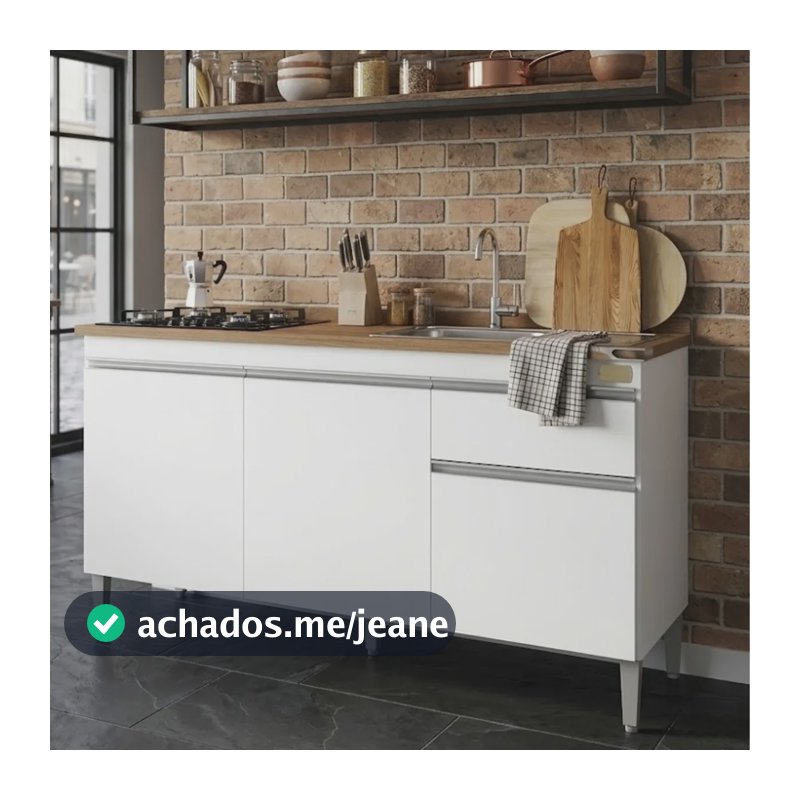 Balcão Gabinete Organizador Multiuso Cozinha 120cm Armário Branco
