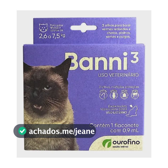 Ourofino Banni 3 Pipeta Antipulgas E Sarna Parasiticidas Gato Lilás - Embalagem Com 1 Pipeta