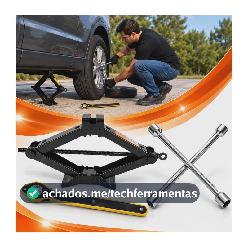 Kit Estepe Macaco Com Chave Catraca 1,5t Chave De Roda