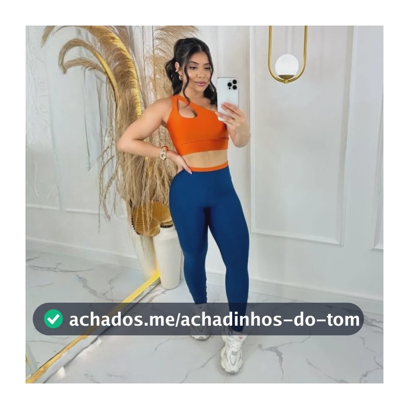 Conjunto Top E Calça Academia Fitness Zero Transparência Terracota E Azul Escuro Liso M