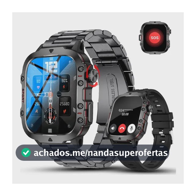 Relógio Inteligente Masculino Militar Smartwatch Esportes Smartwatch LAKEYLOYI QX11 Militar Masculino com Chamada Bluetooth e Tela de 1.96"
