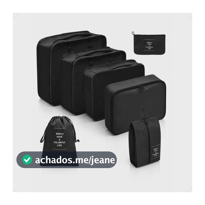 Kit Organizador De Mala Viagem Necessaire 7 Peça Impermeavel Preto 7 Peças