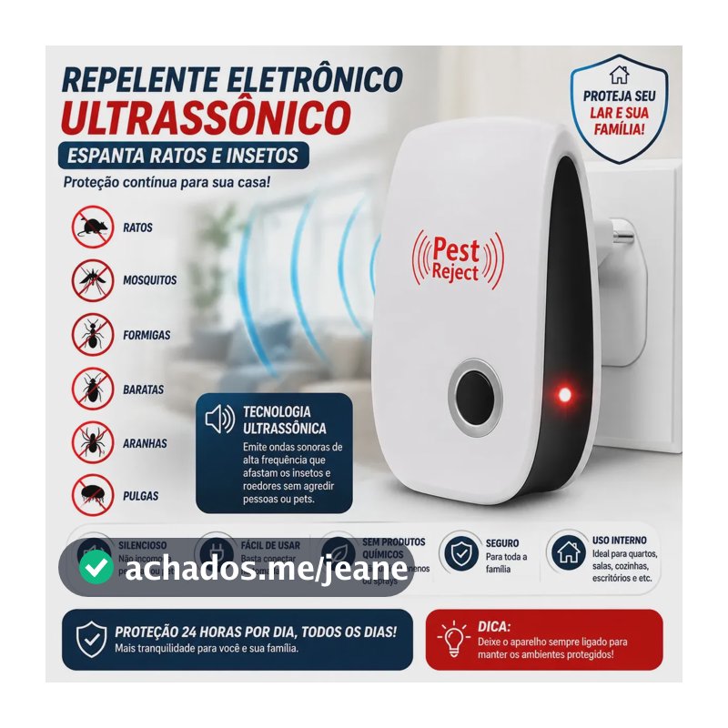 Repelente Elétrico Ultrassônico para Ratos e Insetos Greendles, uso em Quarto e Sala
