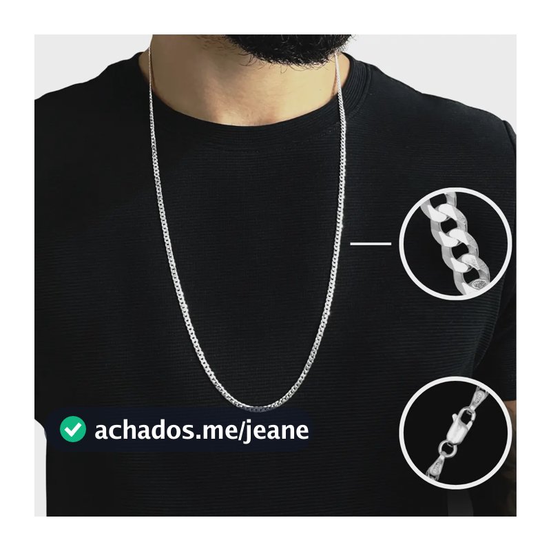 Corrente De Prata 925 Masculina Legítima Italiana 3mm 70cm Grumet Cordão Escama De Peixe Correntinha Maciça Colar Masculino 1x1 Escamada Gourmet Flat Espelhada
