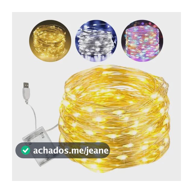 Cordão Fio De Fada 10m 100 Leds Enfeite Natal Branco Quente