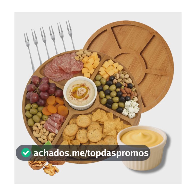 Kit Petisqueira 6 Garfinhos Ramekim Molheira Tabua Madeira Madeira Bambu