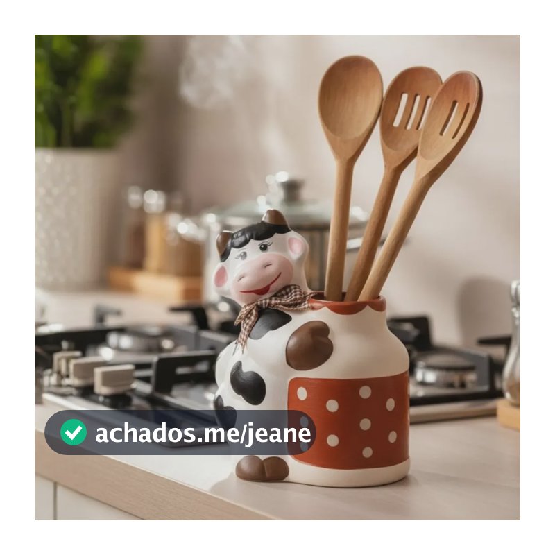 Porta Talher Vaca Cerâmica Latão Cozinha Decorativo Premium Vermelho