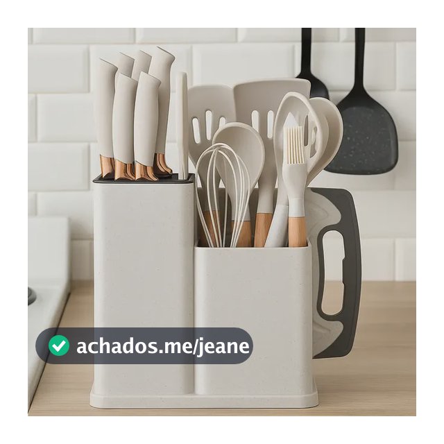 Kit Utensílios De Cozinha Em Silicone Com Cabo De Madeira Kit10 Branco