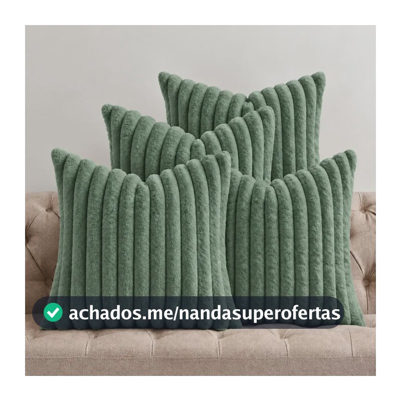 Kit 4 Capas De Almofada Macia Pelúcia 45x45 Sofa Decorativa Verde Lisa