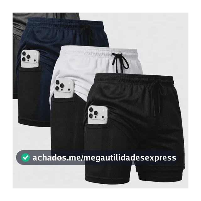Kit 4 Bermudas 2 Em 1 Masculino Corrida Academia Treino