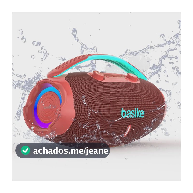 Caixa De Som Basike Ba-RAD207 Edição Atualizada 80W Rádio FM Bluetooth 5.3 TWS RGB Bass Boost 9000mAh Rosa