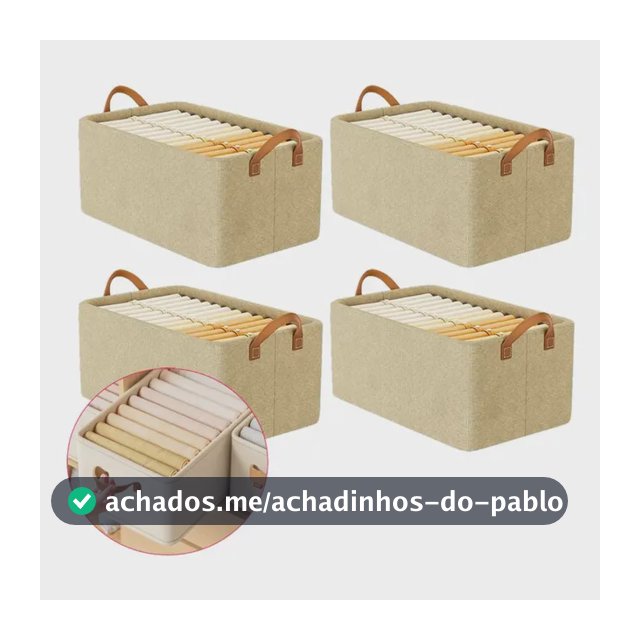 Kit 4 Cesto Caixa Organizadora Guarda Roupa Grande  Dobrável Bege