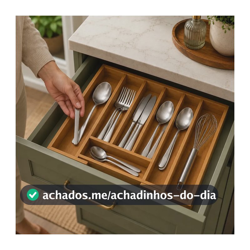 Porta Talheres Extensível Organizador de Gaveta 7 Divisórias Ajustável Faca Garfo Colher Talher Utensílio Cozinha Madeira