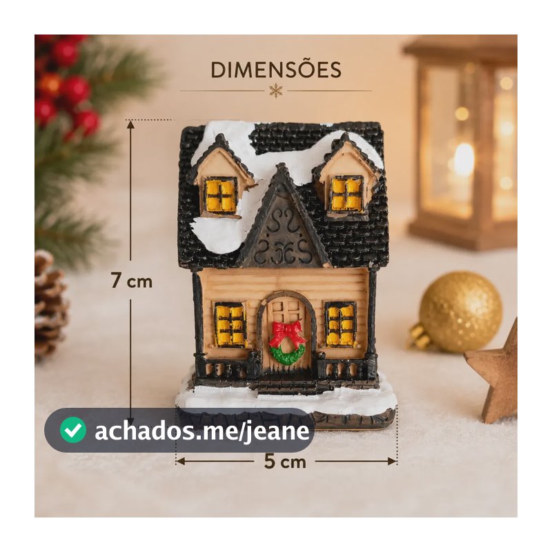 Casinha Natalina Iluminada Led Enfeite Decoração De Natal Bege E Preto Com Detalhes Coloridos Casinha Natalina