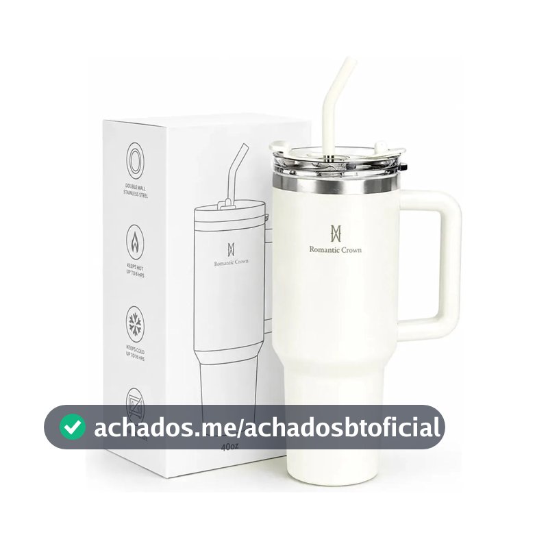 Copo Térmico Gigante 1,2l Inox Com Tampa E Inox Canudo Cor Branco Cor Pura / Material Fosco