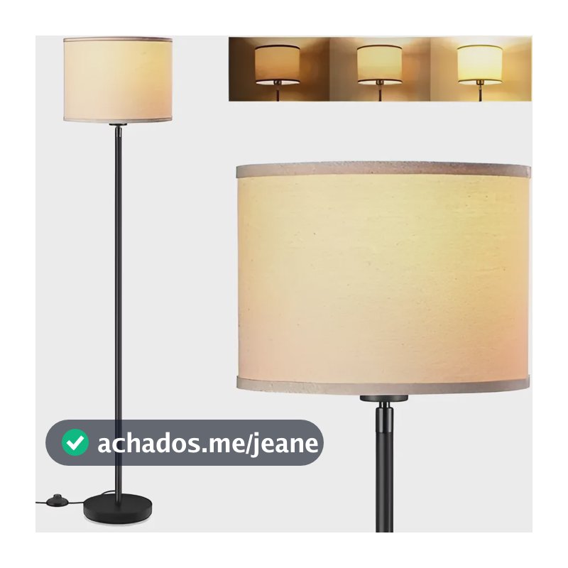 Luminária Chão 1,7 M Em Direção Ao Céu 3 Níveis De Brilho Amarelo Preto