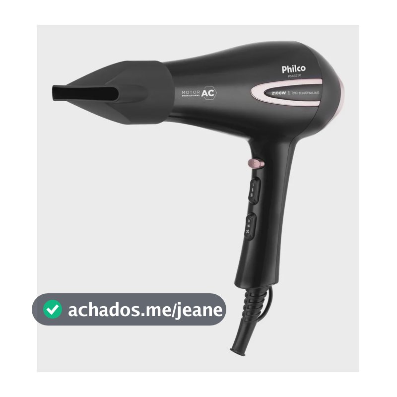 Secador De Cabelos Philco Psa3250 Íons Tourmaline 2100w Cor Preto
