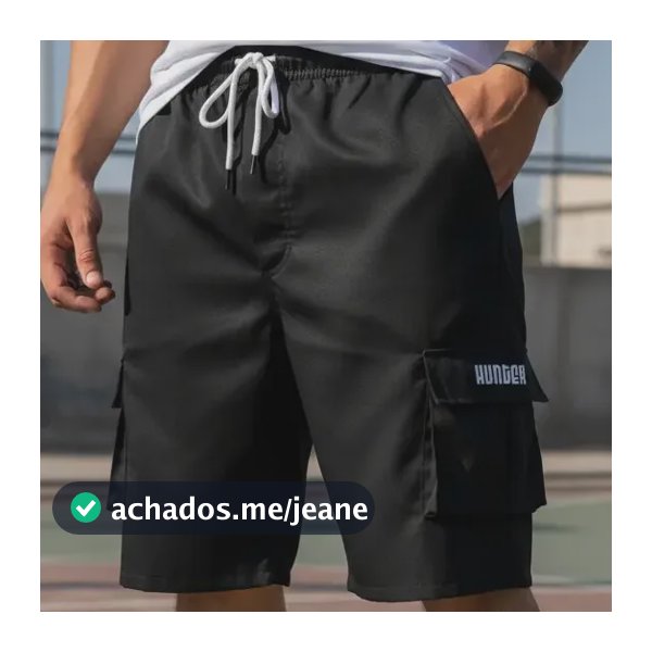 Bermuda Cargo Masculina Corta Vento Verão Bolsos Skate Preta
