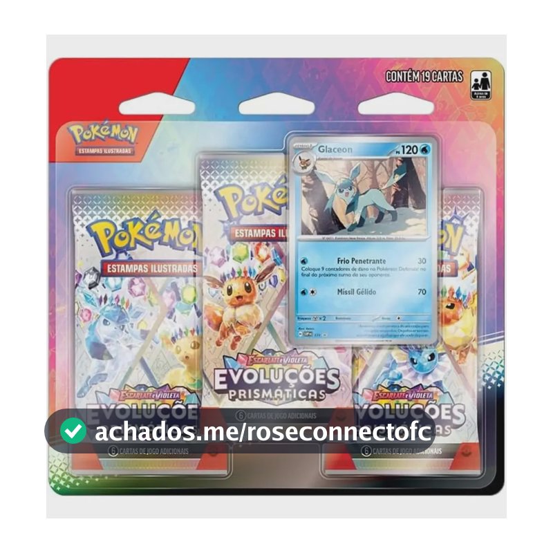 Carta Colecionável Pokémon Glaceon de 3 Packs com 19 Cartas