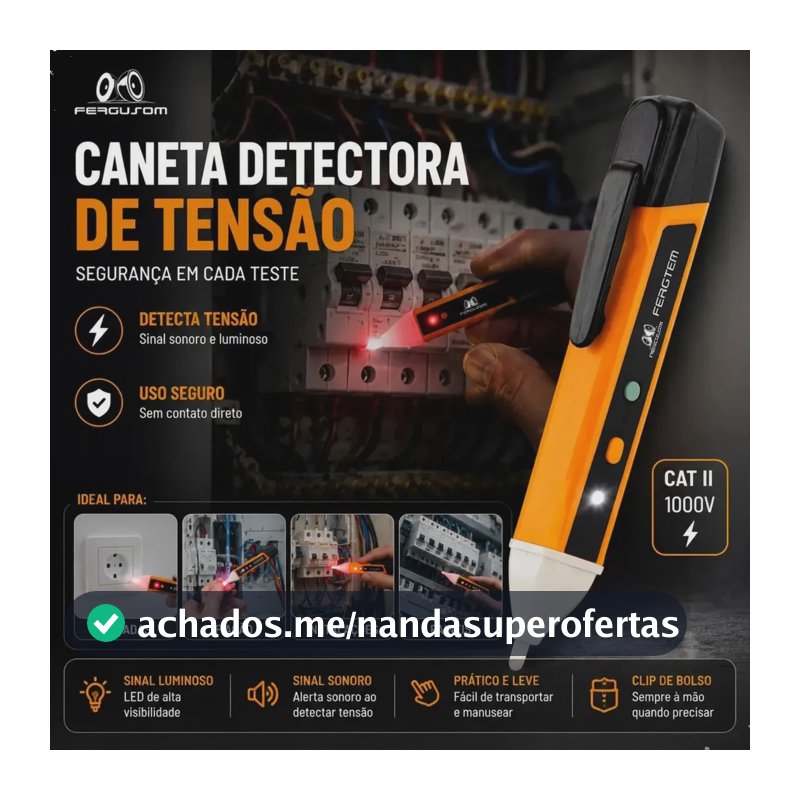 Caneta Detectora Tensao Chave De Teste Eletrico Detector Tensao Cat 2 Detector De Voltagem Teste De Fio E Tomada Com Sinal Sonoro E Luminoso Marca Fergusom Laranja