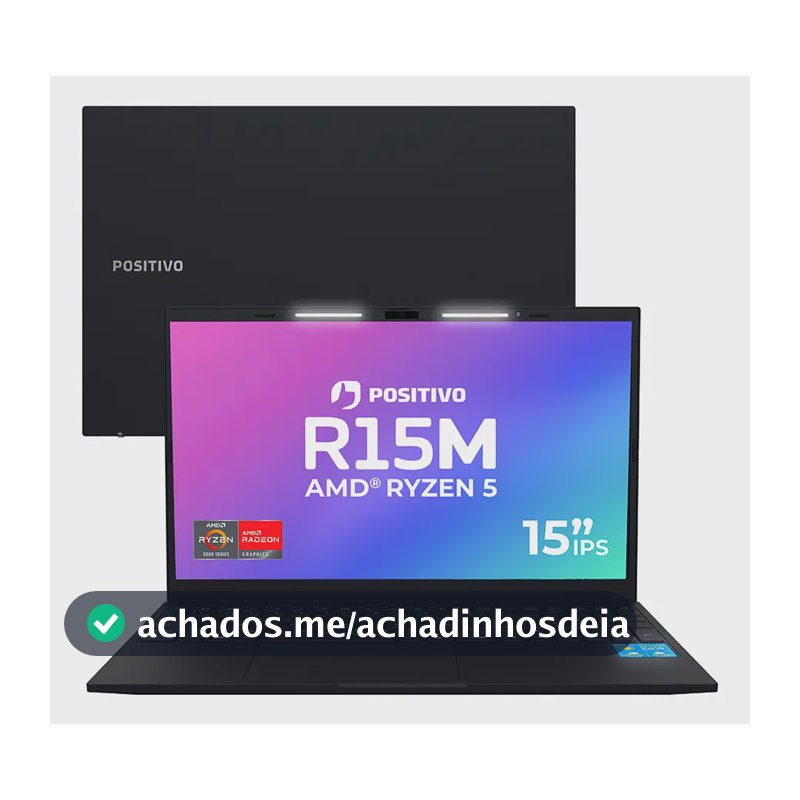 Notebook Positivo Vision R15M AMD Ryzen 5-5625U Linux 8GB RAM 256GB SSD Wi-Fi 6 Tela 15” Full HD IPS Antirreflexo - Minitela 1,54" - Lumina Bar com 3 Níveis Permite upgrade de memória RAM e SSD Preto