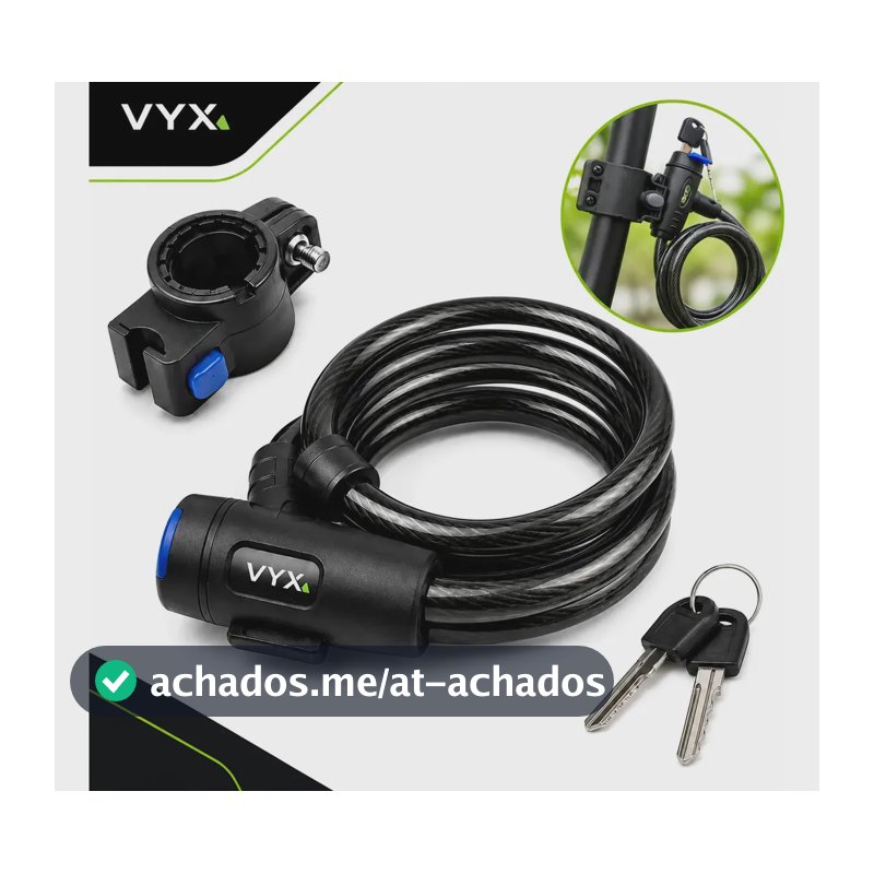 Cadeado Espiral VYX para Bike e Moto, com Chave, Cabo de Aço Reforçado de 100 cm