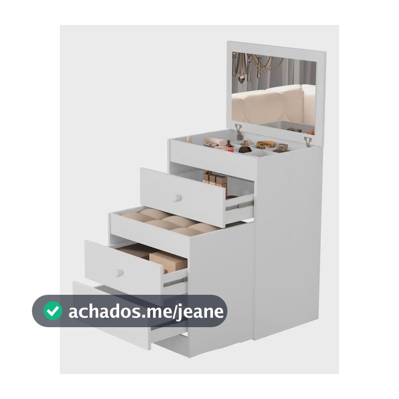 Jlb Moveis Tradicional 4 em 1 Penteadeira Cômoda Banqueta Escrivaninha Versátil 41x60x122 cm Cor branco Quarto Maquiagem