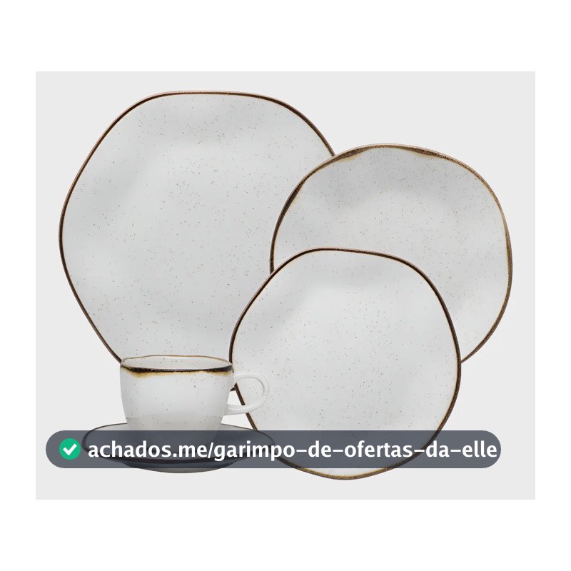 Aparelho De Jantar 30 Peças Ryo Maresia Oxford Porcelana Off White e Marrom
