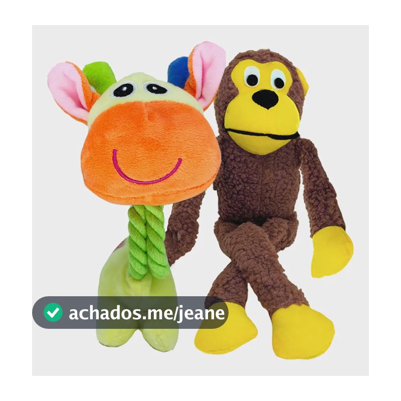 Kit 2 Pelúcias P/cachorro,macaco E Girafa C/apito Savana Pet