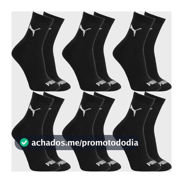Kit 6 Pares Meias Puma Algodão Cano Médio Alto Atoalhado