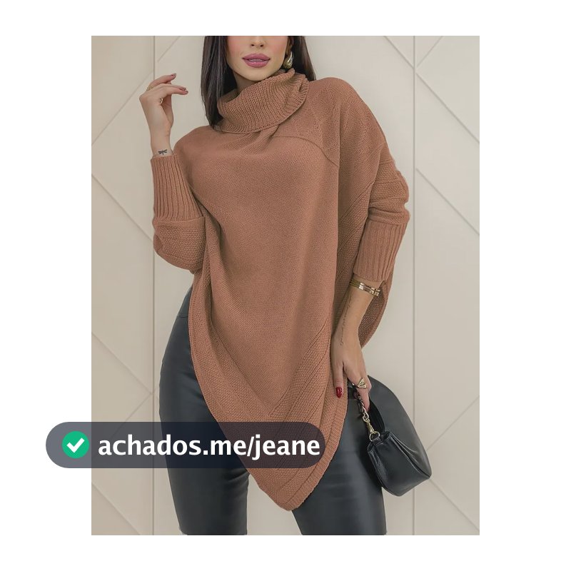 Blusa Poncho Tricot Assimétrico Alongado Manga Longa Suéter Rosê Único