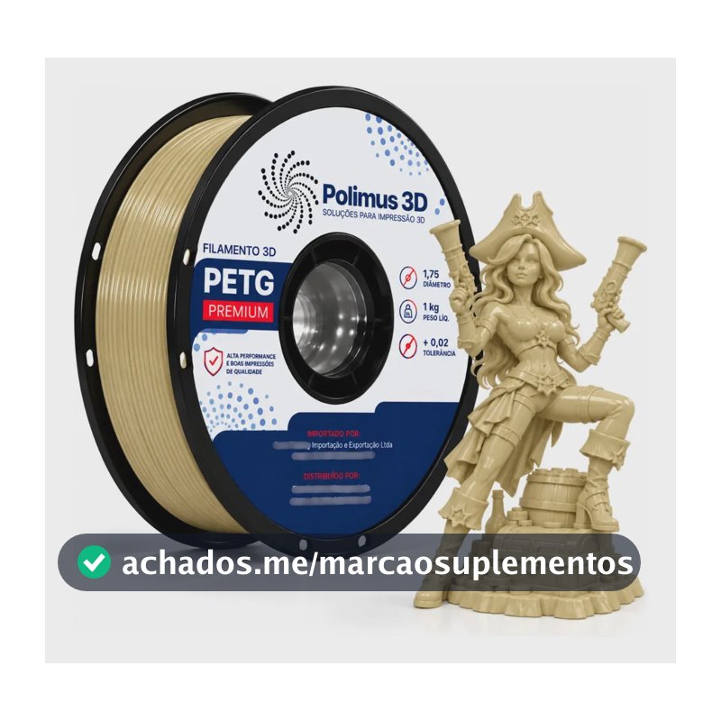 Filamento De Impressora 3D PETG Cor BEGE 1kg Polimus 3D Brilho Premium Para Imprimir Peças 3D Impressão 3D Modelagem Miniaturas Enfeites e Projetos