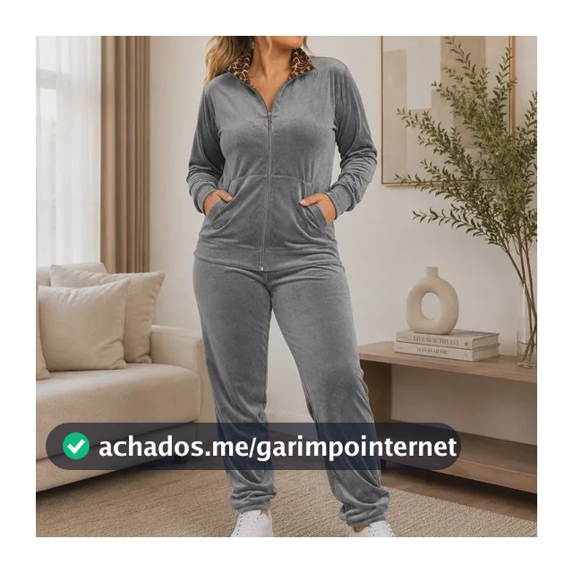Conjunto Moletom Veludo Plush Blusa De Ziper E Calça