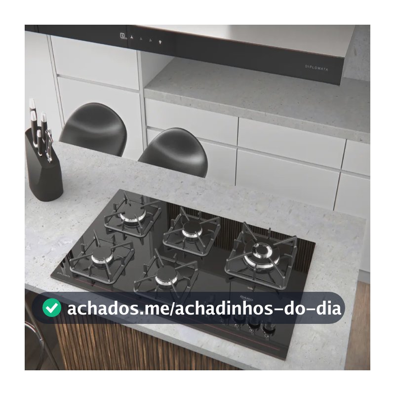 Cooktop 5 Bocas Dako Diplomata com Mesa De Vidro e Tripla Chama e Acendimento Automático A Gás Preto Bivolt