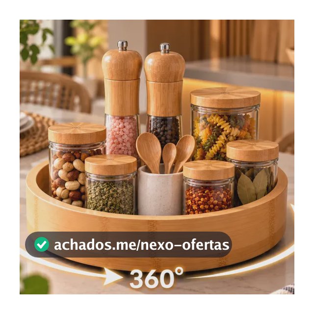 Bandeja Giratória 360° Bambu Organizadora Cozinha Temperos Bambu