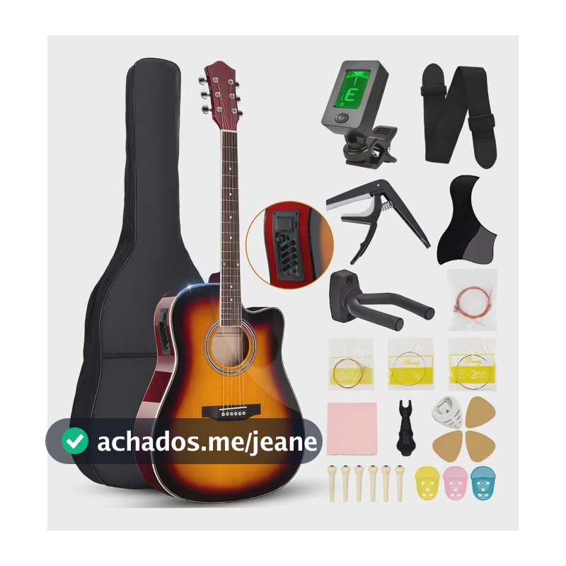 Violão Eletroacústico para Iniciante Destro com 6 Cordas e Acessórios