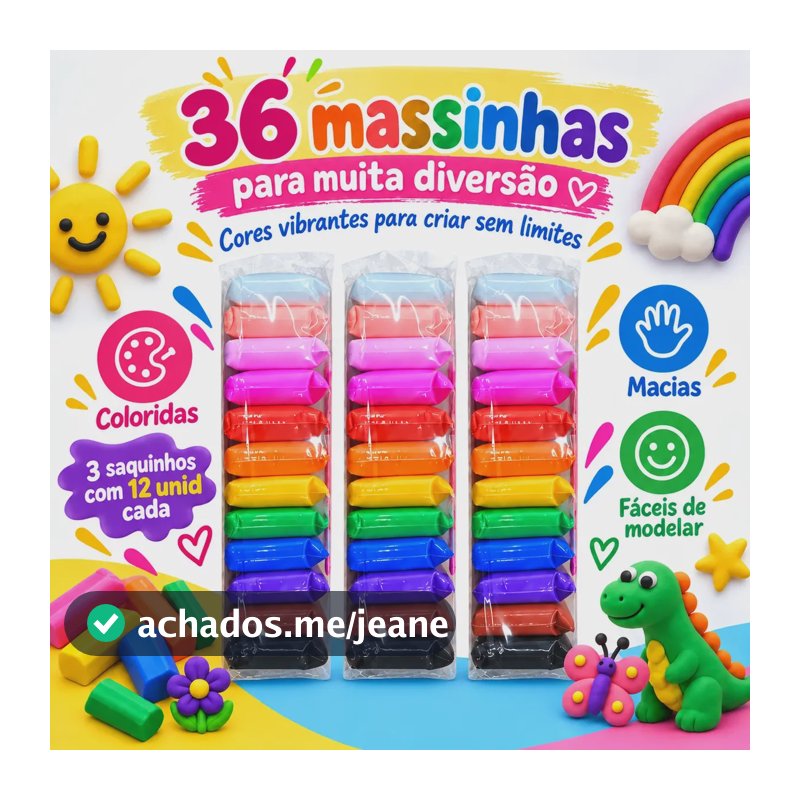 Kit 36 Massinha Eva Infantil Estica E Pula Fácil De Modelar Colorido